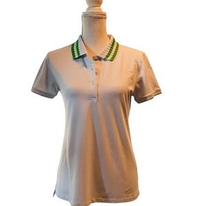 Tory Burch Women's Light Blue Polo Shirt with Green Accents Size Medium